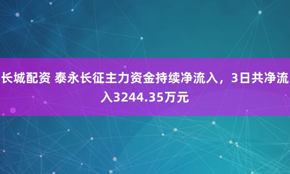 长城配资 泰永长征主力资金持续净流入，3日共净流入3244.35万元